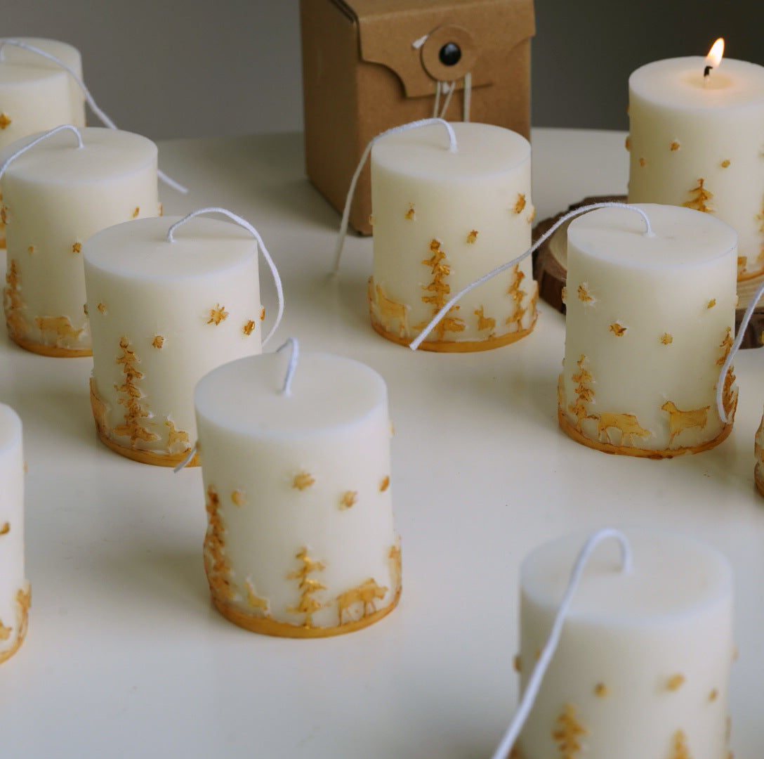 Christmas Candle Hand-painted Relief Cylinder