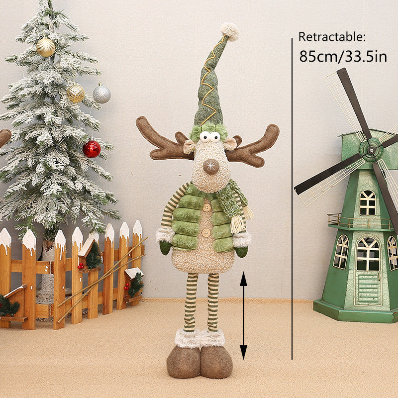 Green Fabric Long-nosed Reindeer Plush Christmas Scene Decoration Ornament