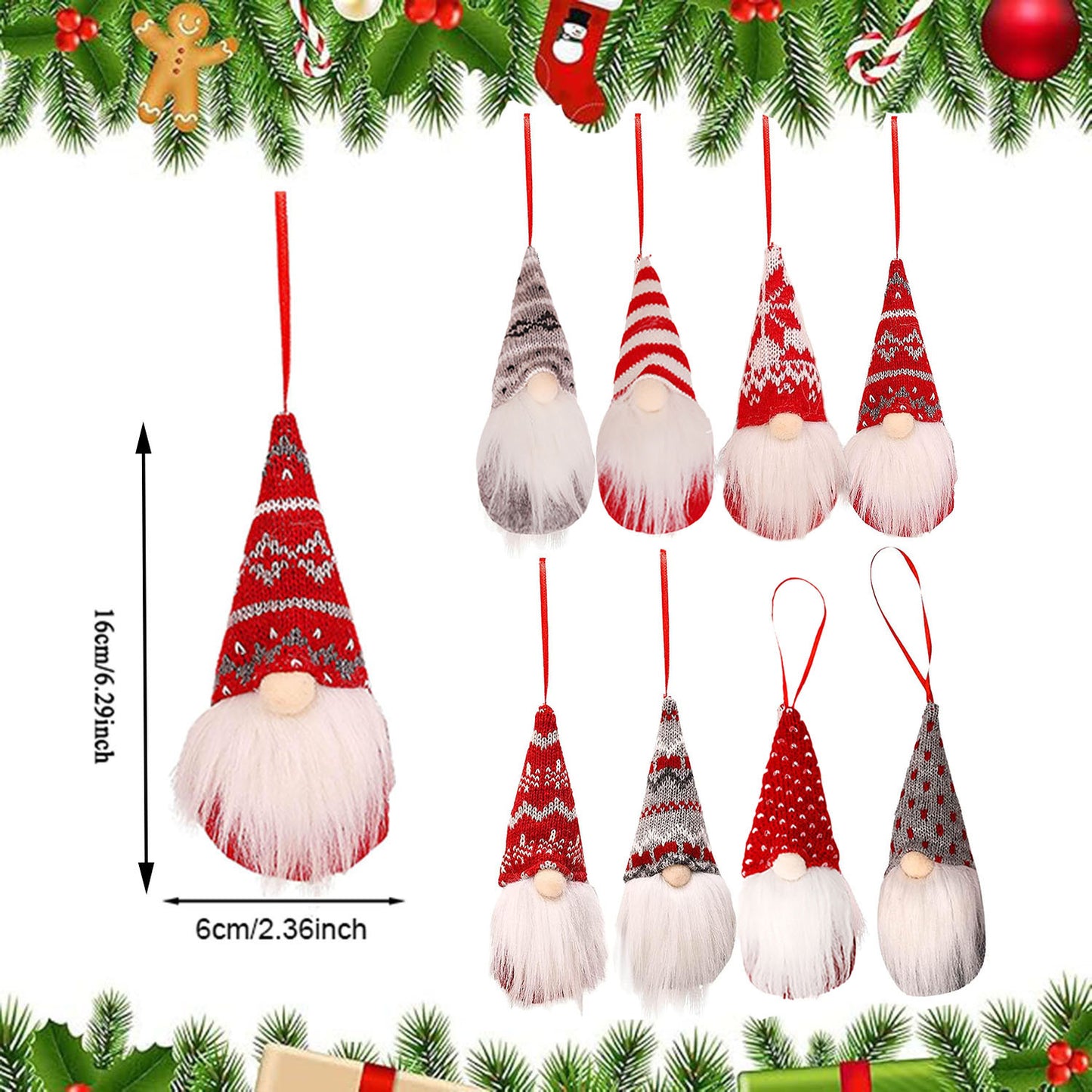 8 Packs Christmas Gnomes Ornaments Handmade Swedish Gnome Plush Xmas Tree Hanging Decorations Cute Scandinavian Santa Elf For Holiday New Year Home Decor