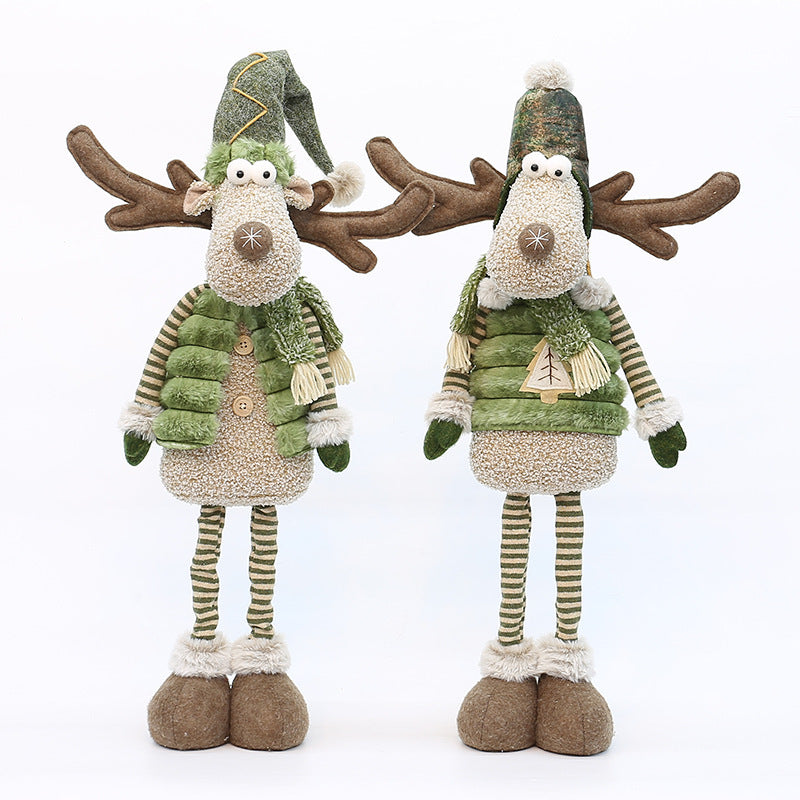 Green Fabric Long-nosed Reindeer Plush Christmas Scene Decoration Ornament