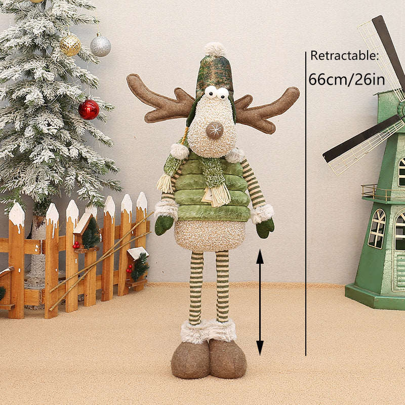 Green Fabric Long-nosed Reindeer Plush Christmas Scene Decoration Ornament