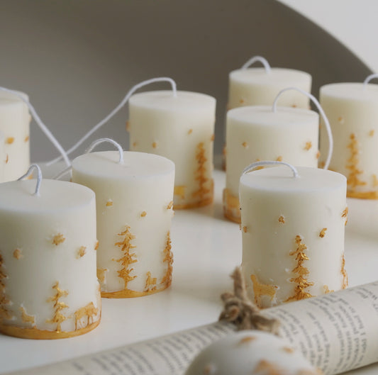 Christmas Candle Hand-painted Relief Cylinder