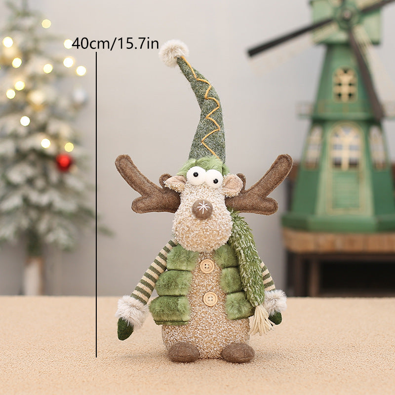 Green Fabric Long-nosed Reindeer Plush Christmas Scene Decoration Ornament