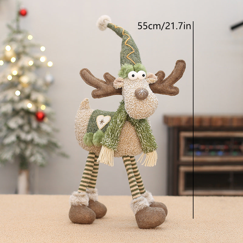 Green Fabric Long-nosed Reindeer Plush Christmas Scene Decoration Ornament