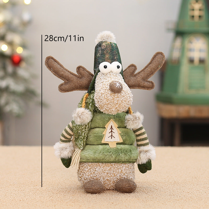 Green Fabric Long-nosed Reindeer Plush Christmas Scene Decoration Ornament
