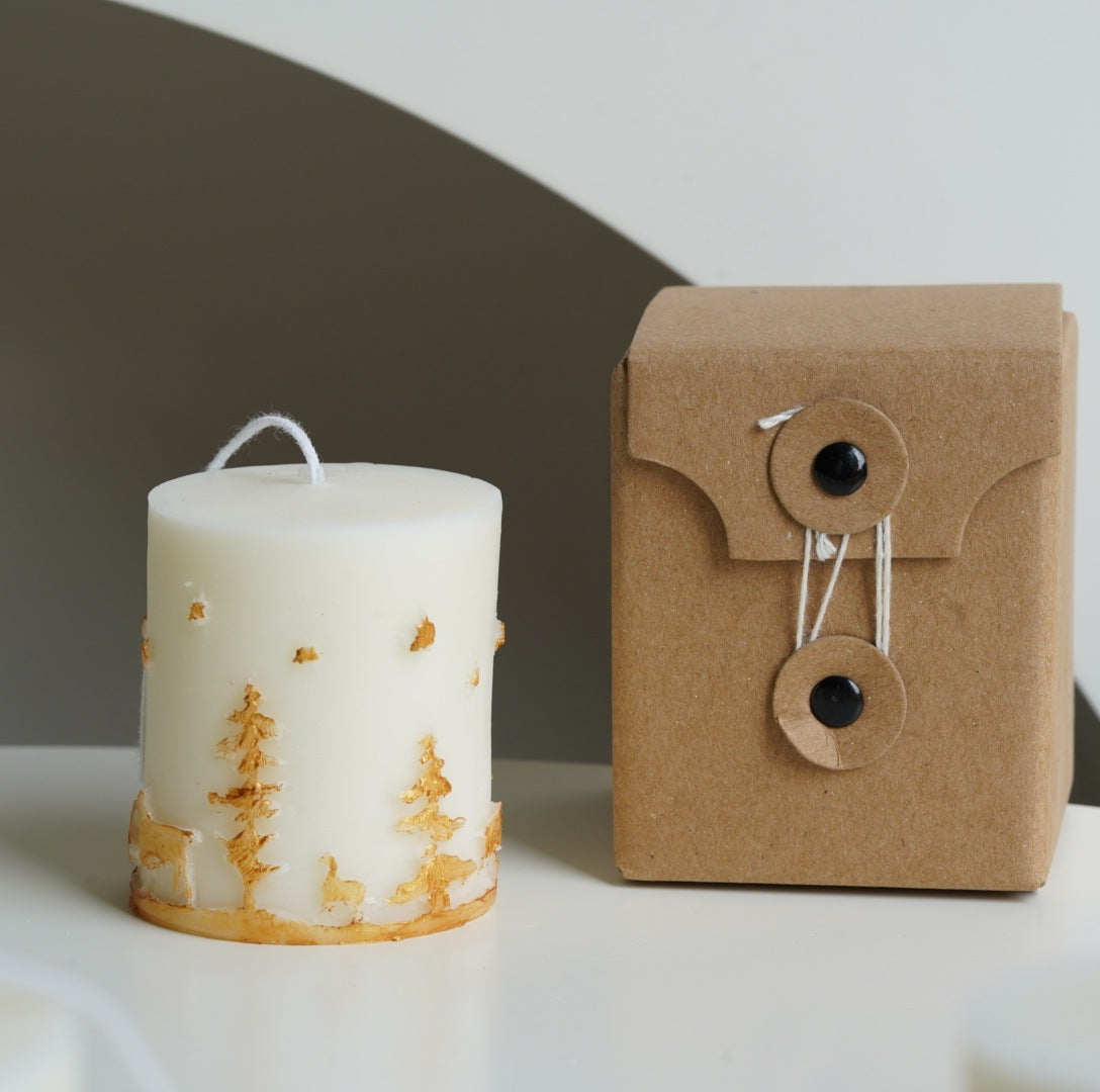 Christmas Candle Hand-painted Relief Cylinder