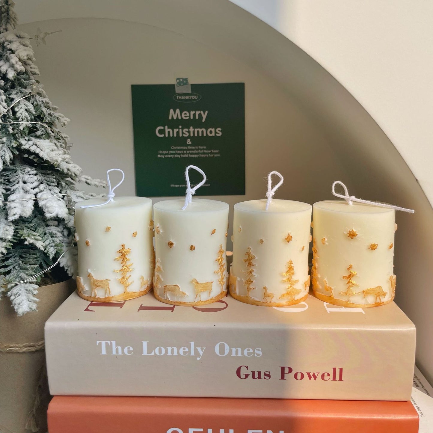 Christmas Candle Hand-painted Relief Cylinder