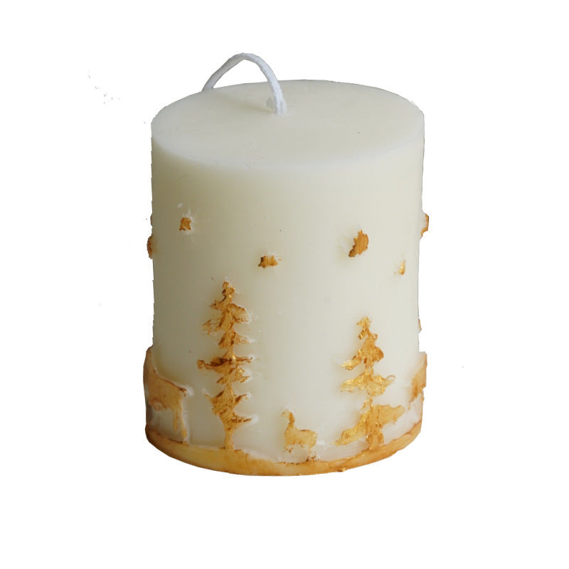 Christmas Candle Hand-painted Relief Cylinder