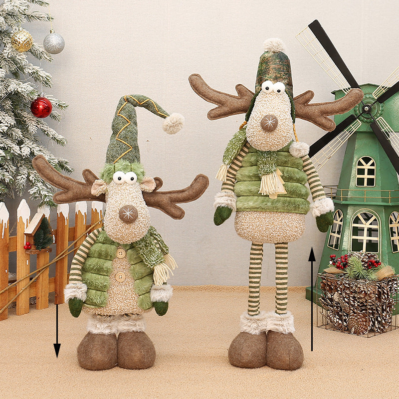 Green Fabric Long-nosed Reindeer Plush Christmas Scene Decoration Ornament