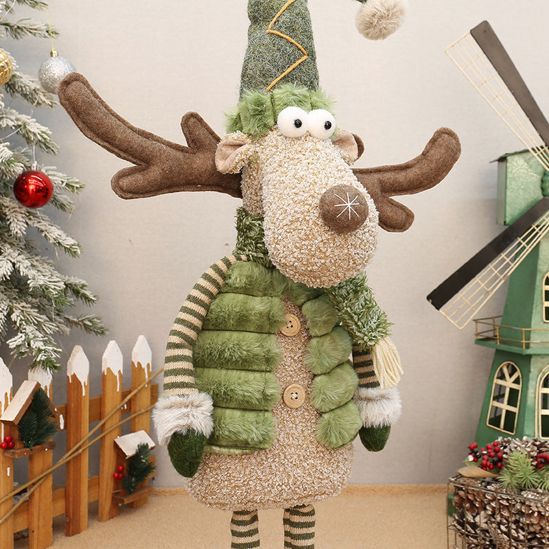 Green Fabric Long-nosed Reindeer Plush Christmas Scene Decoration Ornament